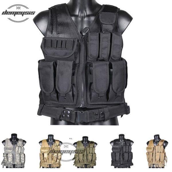 Black tan green multicam Military Tactical Vest Paintball Army Vest with Gun Holster MOLLE Airsoft Combat Tactical Vest