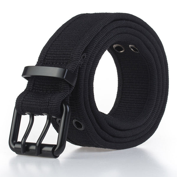 High quality cotton casual belt matte black metal double pin buckle outdoor sports belt soft tough non fading unisex canvas belt|Waist Support