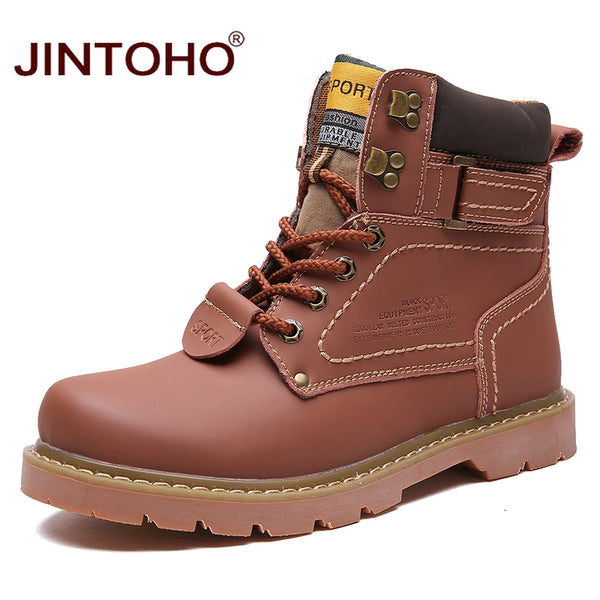 JINTOHO Winter Men Boots High Quality Male Genuine Leather Boots Work & Safety Boots Fashion Winter Genuine Leather Work Shoes