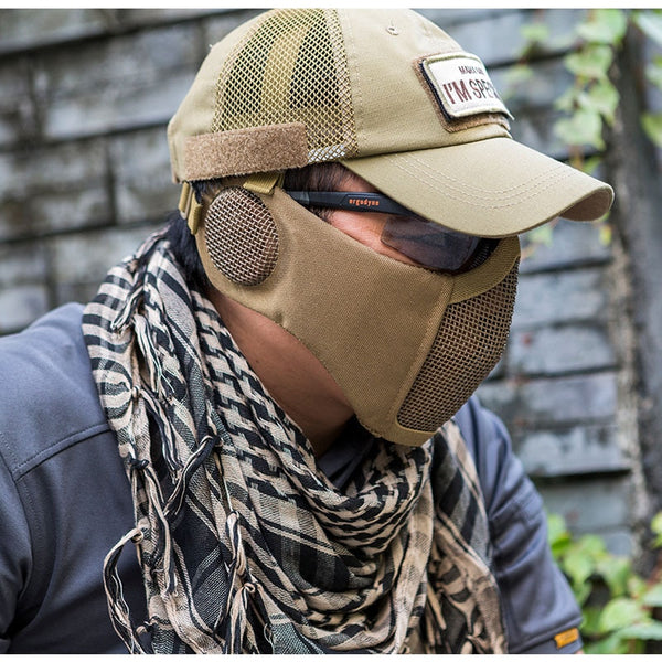 OneTigris Tactical Foldable Mesh Mask With Ear Protection for Airsoft Paintball with Adjustable Elastic Belt Strap