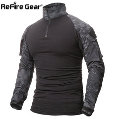ReFire Gear Camouflage Army T-Shirt Men US RU Soldiers Combat Tactical T Shirt Military Force Multicam Camo Long Sleeve T Shirts