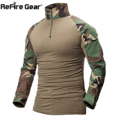 ReFire Gear Camouflage Army T-Shirt Men US RU Soldiers Combat Tactical T Shirt Military Force Multicam Camo Long Sleeve T Shirts
