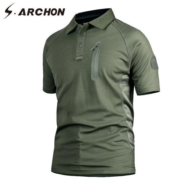 S.ARCHON Quick Dry Military Short Sleeve Polo Shirt Men Casual Camouflage Tactical Polo Shirt Slim Fit Breathable Army Polo Camo
