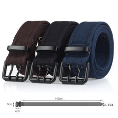 High quality cotton casual belt matte black metal double pin buckle outdoor sports belt soft tough non fading unisex canvas belt|Waist Support