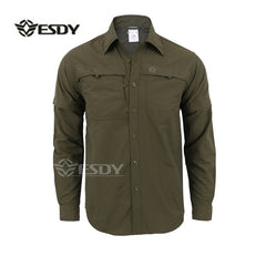 Men's Detachable Long Sleeve Quick Dry Shirt Military Tactical Outdoor Hiking Breathable Anti UV Removable Lapel Cardigan Tops