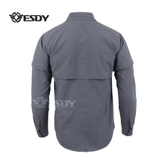 Men's Detachable Long Sleeve Quick Dry Shirt Military Tactical Outdoor Hiking Breathable Anti UV Removable Lapel Cardigan Tops