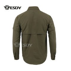 Men's Detachable Long Sleeve Quick Dry Shirt Military Tactical Outdoor Hiking Breathable Anti UV Removable Lapel Cardigan Tops