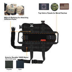 OneTigris Army Military Service Dog Vest Harness Molle Tactical Dogs Accessories Let The Dog Travel With You!