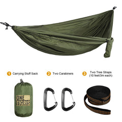 OneTigris Camping Double Person Hammock Hiking Hunting Travel Parachute Hammock For 2 Adults (Carabiners &Ropes are Included)