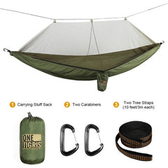 OneTigris Camping Double Person Hammock with Mosquito Net For 2 Adults (Carabiners &Ropes are Included) Portable Lightweight