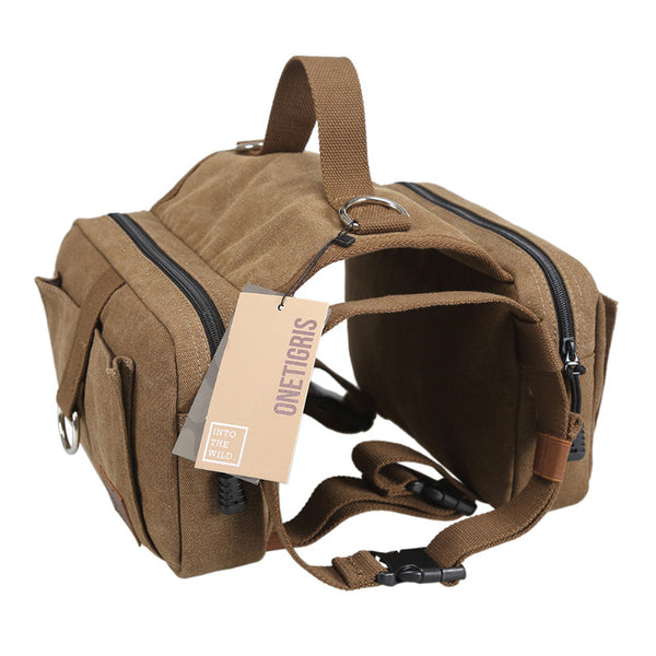 OneTigris Cotton Canvas Dog Backpack Hound Saddle Bag Rucksack with Dog Leash for Border Collie Cane Corso Great Dane Pit Bull