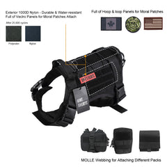 OneTigris Dog Harness Vest for Walking Hiking Hunting Tactical Military Water-Resistant MOLLE Training Harness for Service Dog