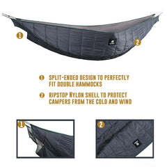 OneTigris Double Hammock Under-Quilt Lightweight Full Length Hammock Underquilt Under Blanket 40 F to 68 F (5 C to 20 C)