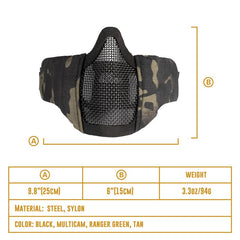 OneTigris Half Face Mesh Mask Foldable Military Style Adjustable Tactical Multicam Face Protective Mask For Airsoft