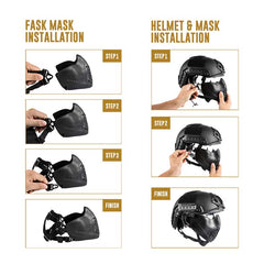 OneTigris Half-face Airsoft Mask Compatibility With FAST Helmets for Airsoft Paintball with Adjustable Elastic Belt Strap