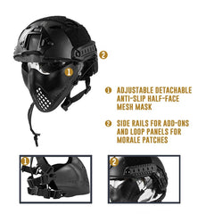 OneTigris Half-face Airsoft Mask Compatibility With FAST Helmets for Airsoft Paintball with Adjustable Elastic Belt Strap