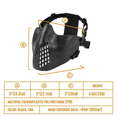 OneTigris Half-face Airsoft Mask Compatibility With FAST Helmets for Airsoft Paintball with Adjustable Elastic Belt Strap