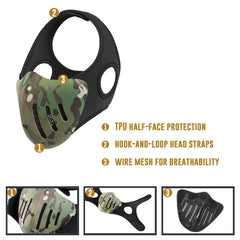 OneTigris Half-face Airsoft Mask HANNIBAL Protective Mesh Mask for Airsoft Paintball with Adjustable Elastic Strap