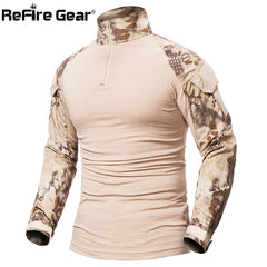 ReFire Gear Camouflage Army T-Shirt Men US RU Soldiers Combat Tactical T Shirt Military Force Multicam Camo Long Sleeve T Shirts