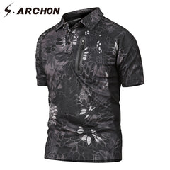 S.ARCHON Quick Dry Military Short Sleeve Polo Shirt Men Casual Camouflage Tactical Polo Shirt Slim Fit Breathable Army Polo Camo