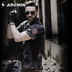 S.ARCHON Quick Dry Military Short Sleeve Polo Shirt Men Casual Camouflage Tactical Polo Shirt Slim Fit Breathable Army Polo Camo