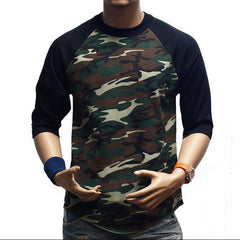 New Men's 3/4 Sleeve Camouflage Baseball T-Shirt Raglan Plain Camo Tee Men's Casual T Shirt S-3XL