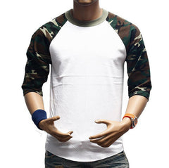 New Men's 3/4 Sleeve Camouflage Baseball T-Shirt Raglan Plain Camo Tee Men's Casual T Shirt S-3XL