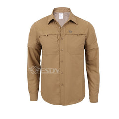 Men's Detachable Long Sleeve Quick Dry Shirt Military Tactical Outdoor Hiking Breathable Anti UV Removable Lapel Cardigan Tops