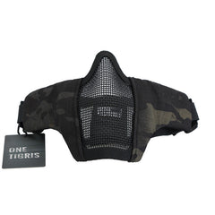 OneTigris Tactical Foldable Half Face Mask Protective Mesh Mask for Airsoft Paintball with Adjustable and Elastic Belt Strap