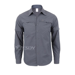 Men's Detachable Long Sleeve Quick Dry Shirt Military Tactical Outdoor Hiking Breathable Anti UV Removable Lapel Cardigan Tops