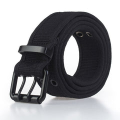 High quality cotton casual belt matte black metal double pin buckle outdoor sports belt soft tough non fading unisex canvas belt|Waist Support