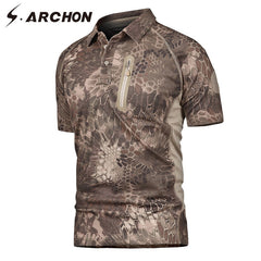 S.ARCHON Quick Dry Military Short Sleeve Polo Shirt Men Casual Camouflage Tactical Polo Shirt Slim Fit Breathable Army Polo Camo