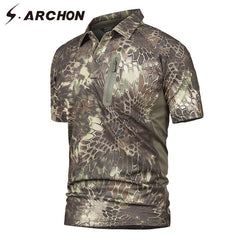 S.ARCHON Quick Dry Military Short Sleeve Polo Shirt Men Casual Camouflage Tactical Polo Shirt Slim Fit Breathable Army Polo Camo